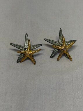 Vintage 1993 Metzke Pewter Starfish Earrings 2 Tone Silver Gold